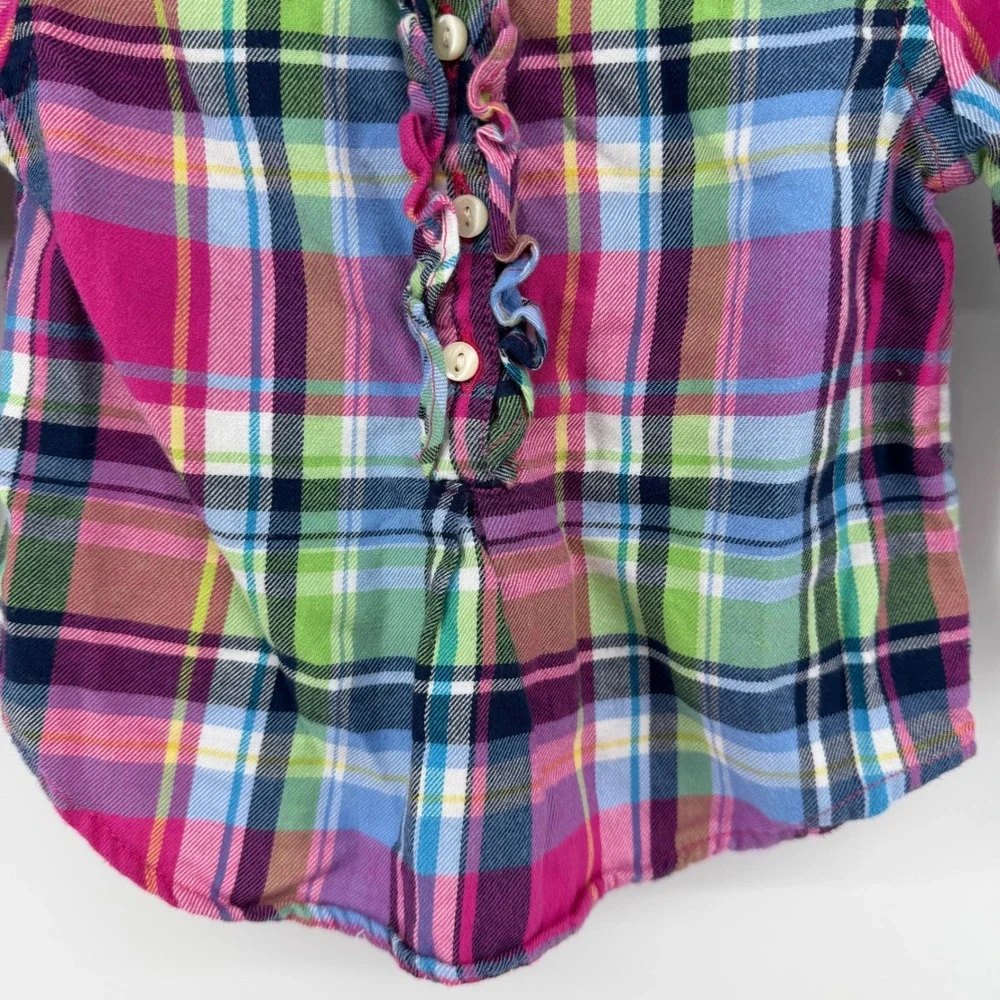 Ralph Lauren Kids Girls 12M‎ Plaid Button Front Ruffle Collar Long Sleeve Shirt